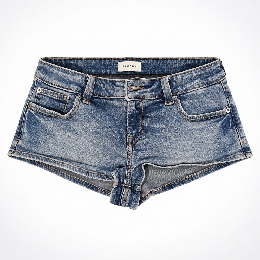 PacSun Womens Low Rise Denim Shorts Medium Wash Flap Pocket Cheeky Size‎ 27